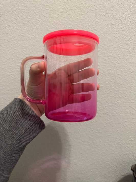16 oz Glass Jelly Mug (Hot Pink)